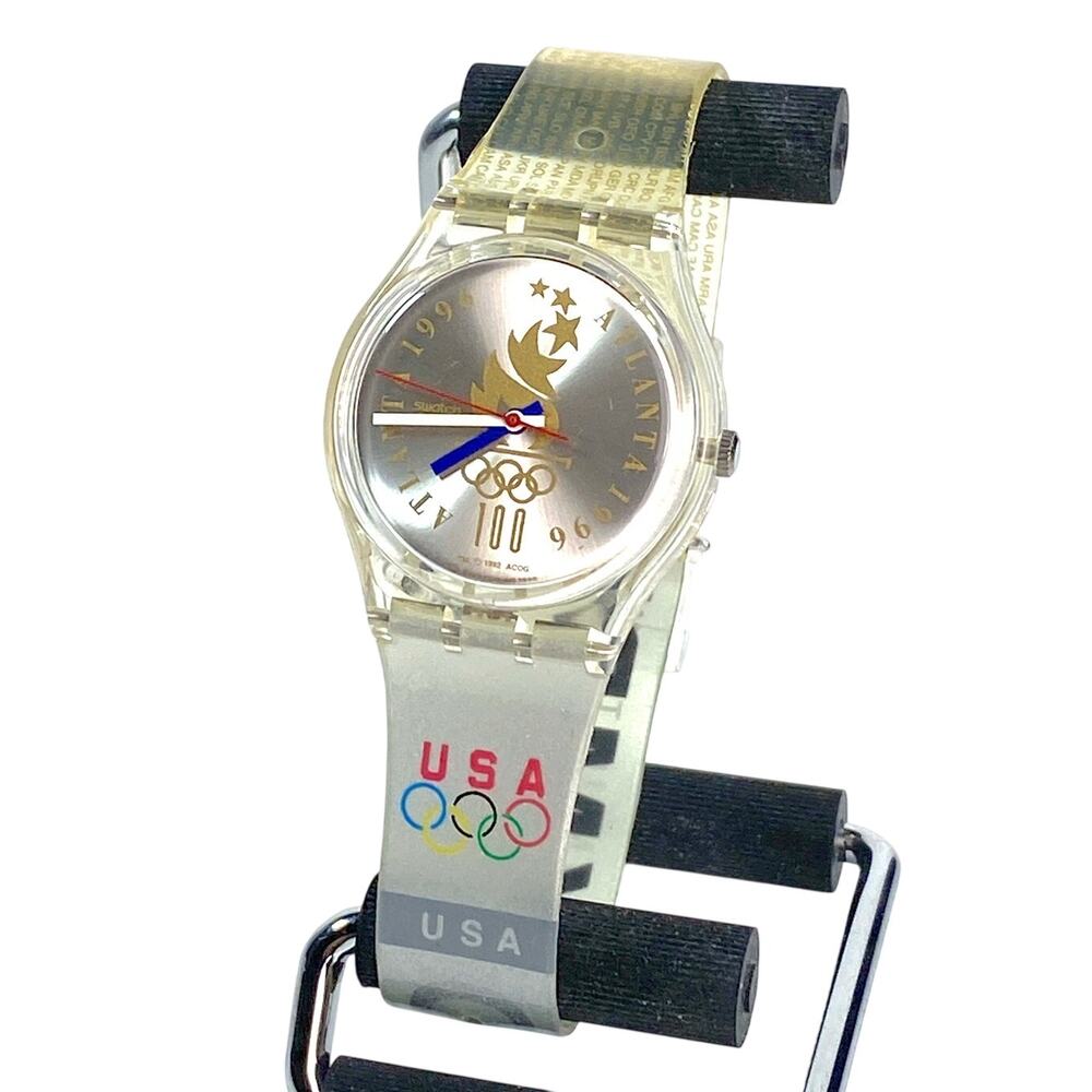Swatch GZ150J Atlanta 1996 Olympic Team USA Watch 34mm Silver Quartz Vintage